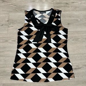 Suzy Shier Sleeveless Women's Top Geometric Diamond Pattern Front Tie Small